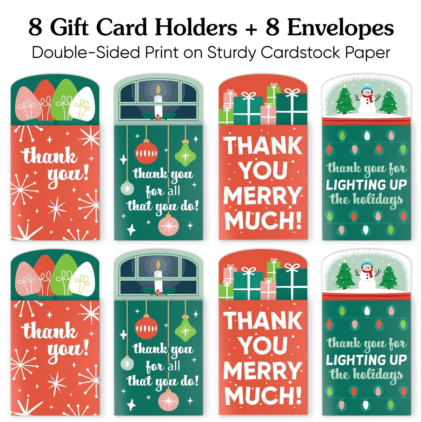 Assorted Red & Green Holiday Thank You Nifty Gifty Card Holders - 8 Ct