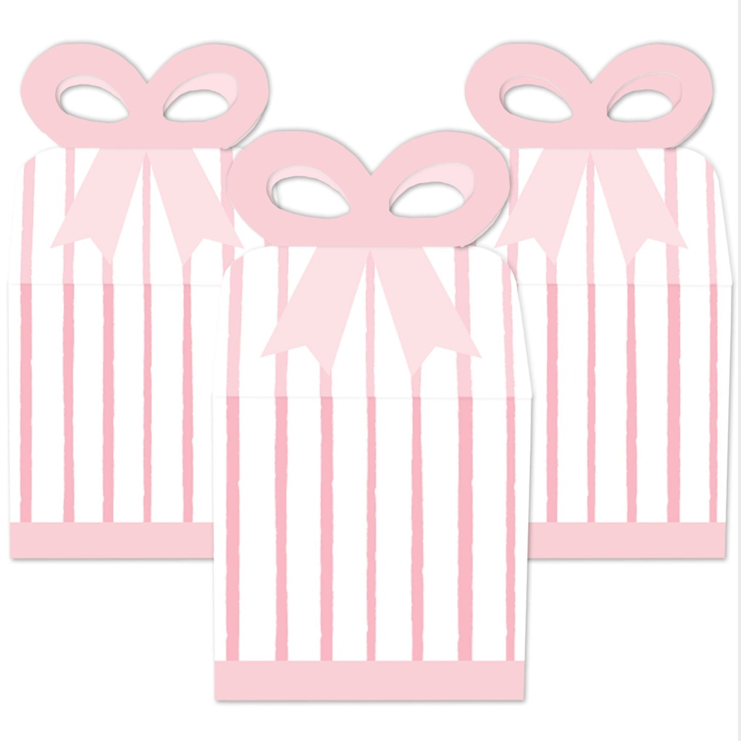 Pink Stripes - Square Favor Gift Boxes - Simple Party Bow Boxes - Set of 12