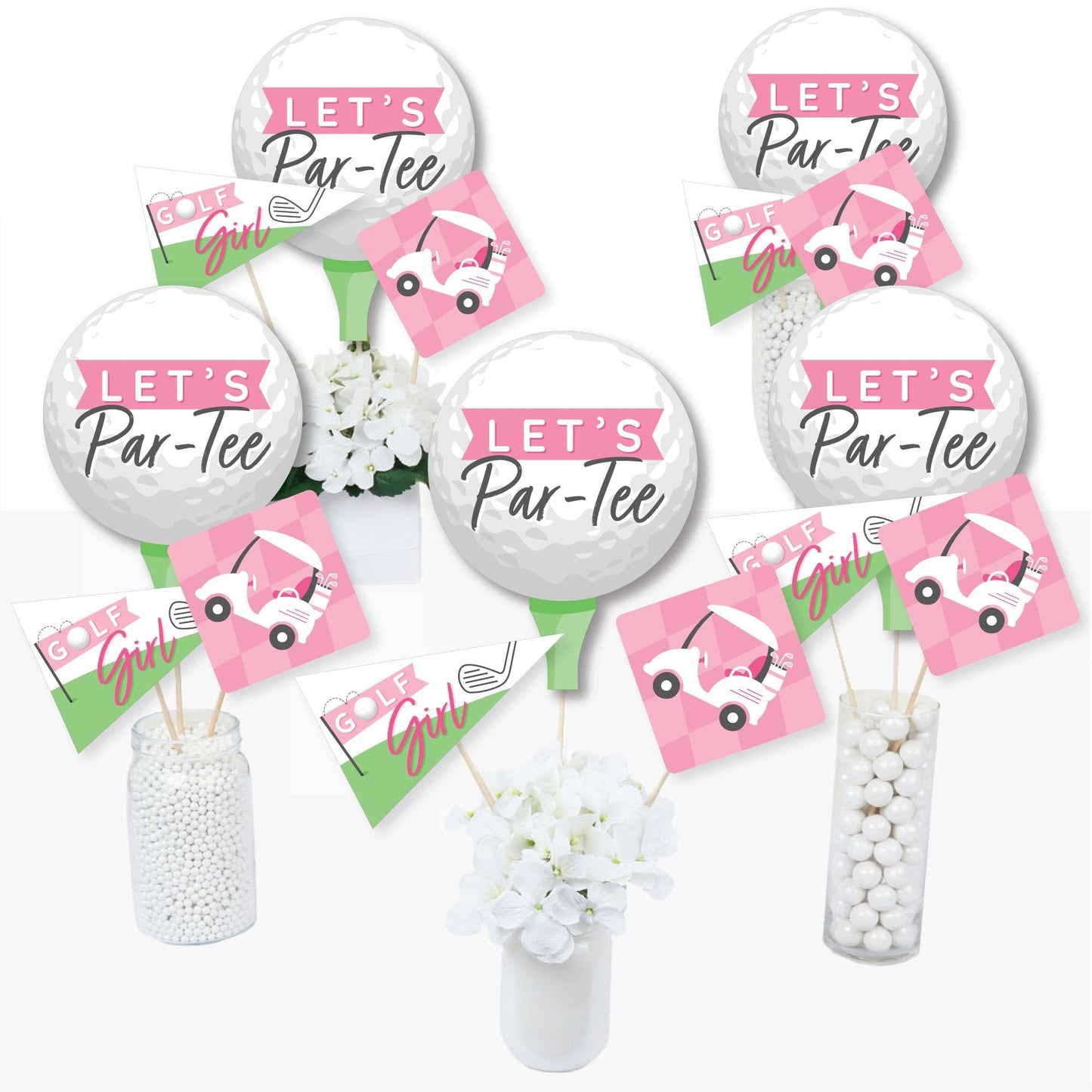 Golf Girl - Pink Birthday Party or Baby Shower Centerpiece Sticks - Table Toppers - Set of 15
