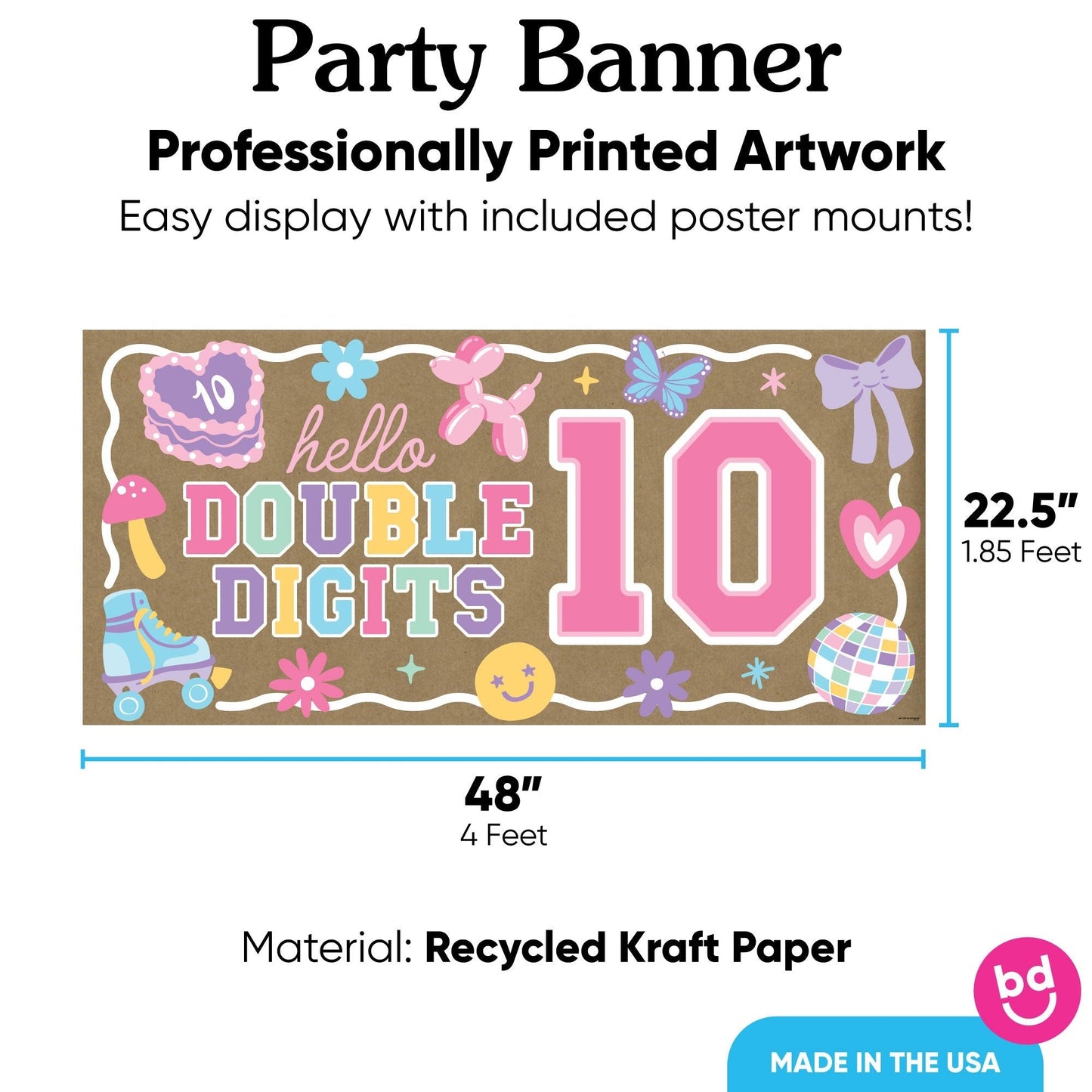Preppy 10th Birthday Girl Kraft Banner