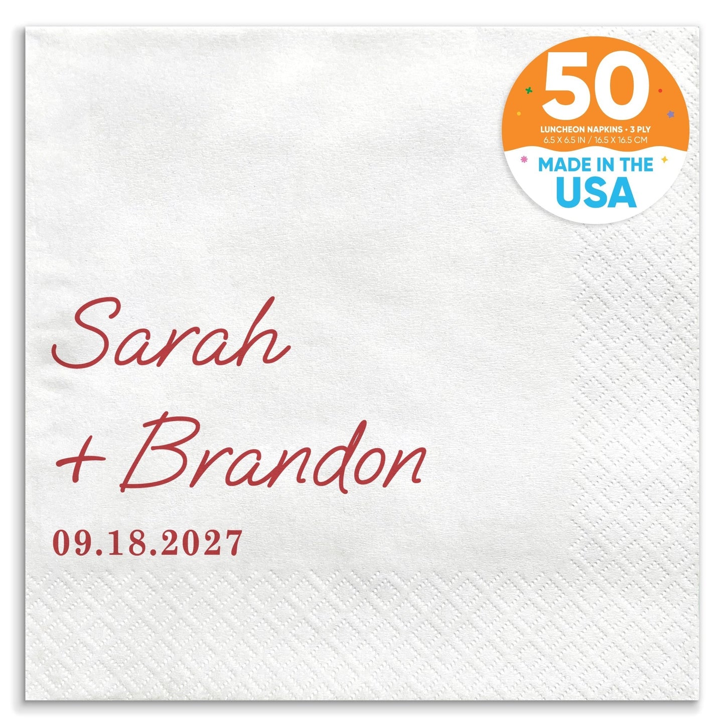 Custom Text - Cherry Red Simple Wedding Script Napkins