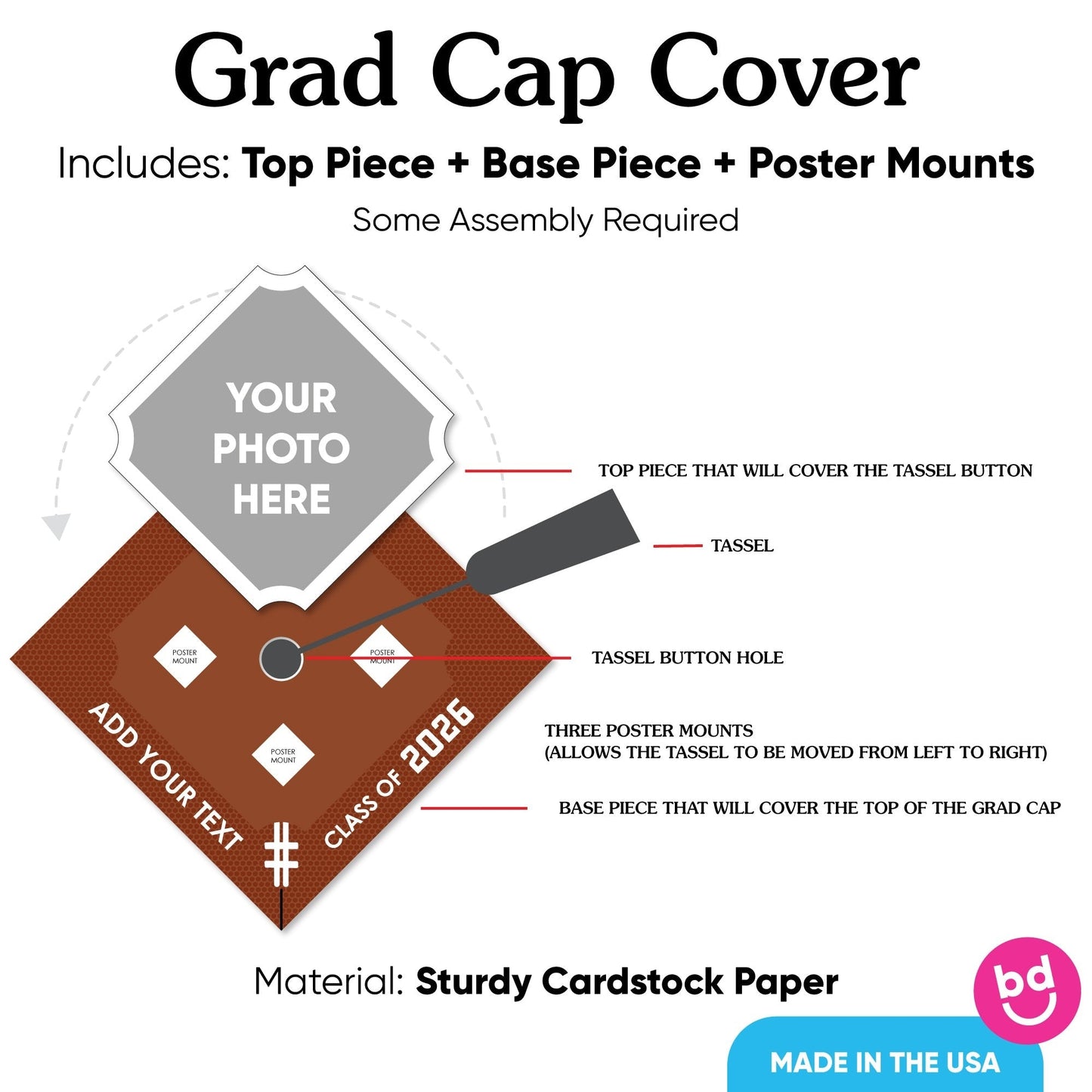 Custom Photo Football Grad Cap Cover