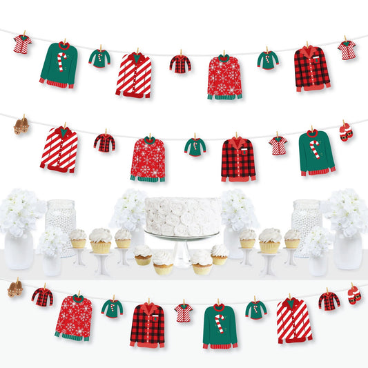Christmas Pajamas - Holiday Plaid PJ Party DIY Decorations - Clothespin Garland Banner - 44 Pieces