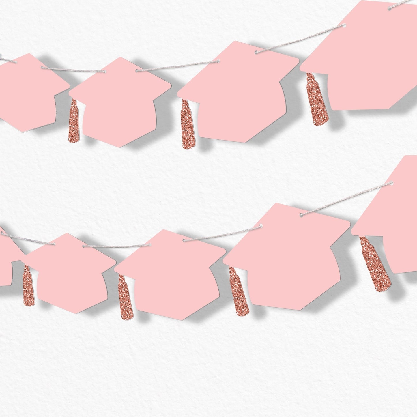 Rose Gold Grad Cap Garland Banner - 15 Pc