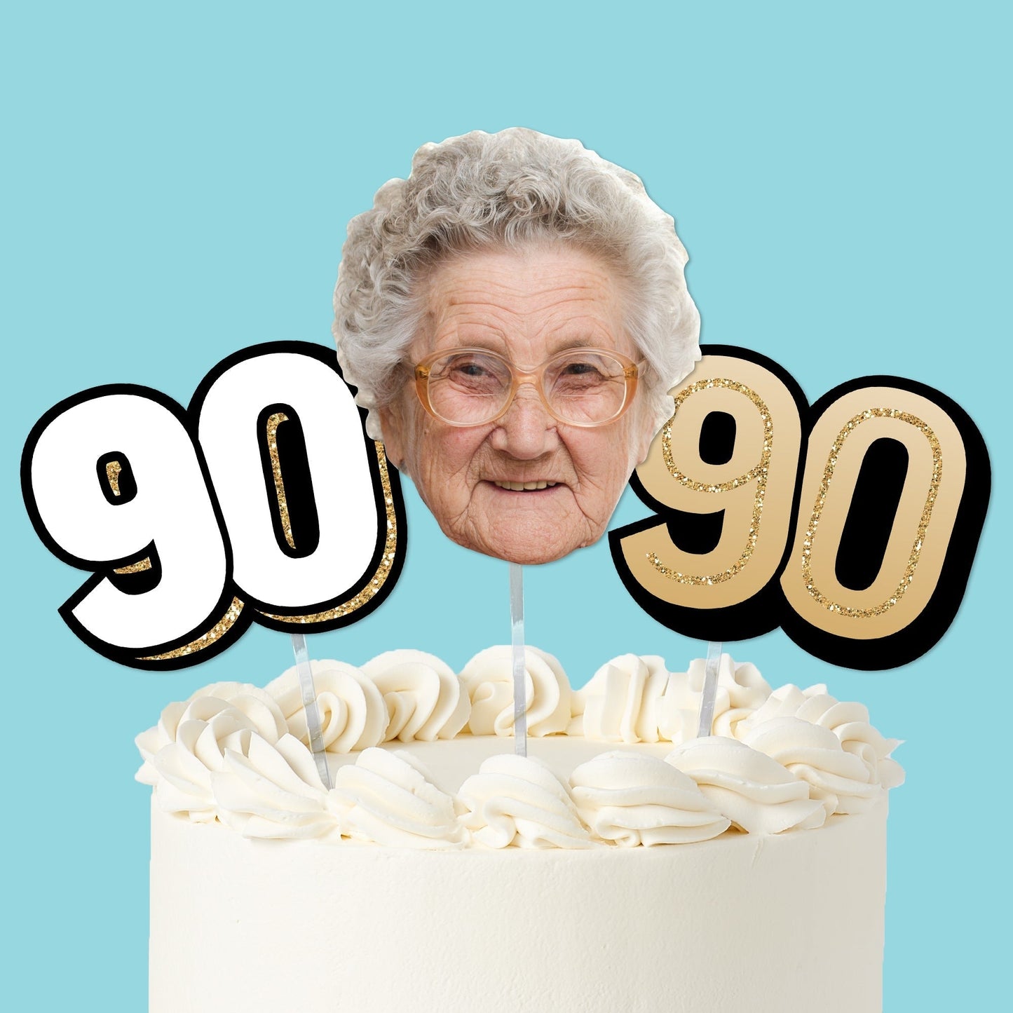 Custom Photo 90th Birthday Cake Topper - 3 Pc