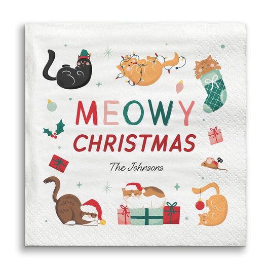 Custom Text Napkins - Cat Christmas