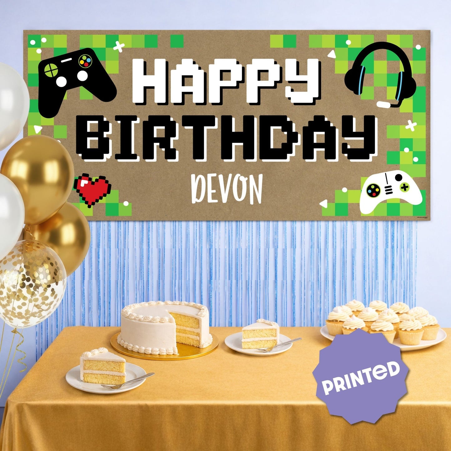 Custom Text Game Zone Birthday Kraft Banner