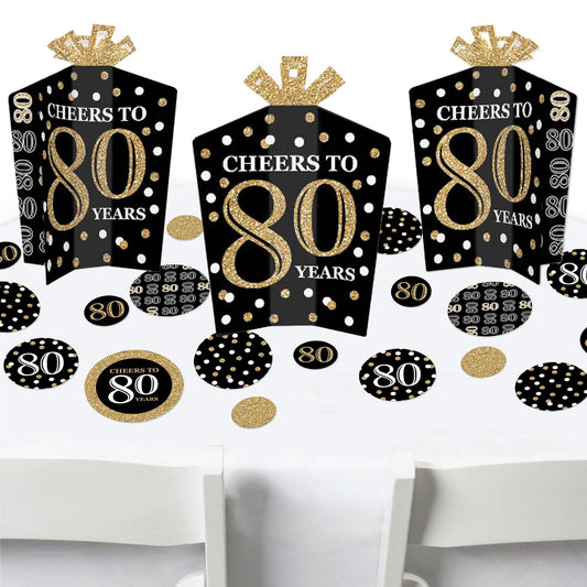 Adult 80th Birthday - Gold - Birthday Party Decor and Confetti - Terrific Table Centerpiece Kit - Set of 30