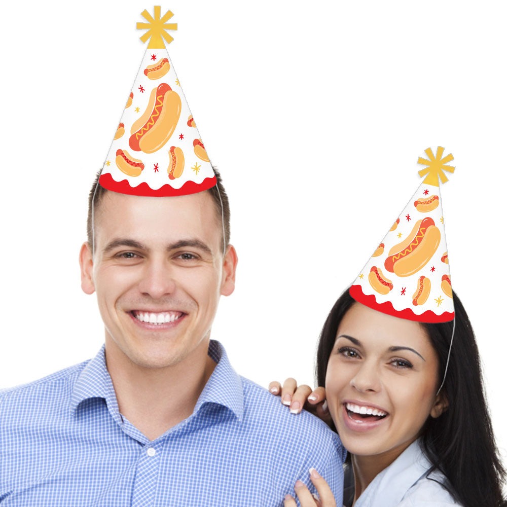 Hot Dog Cone Party Hats - Set of 8 (Standard Size)