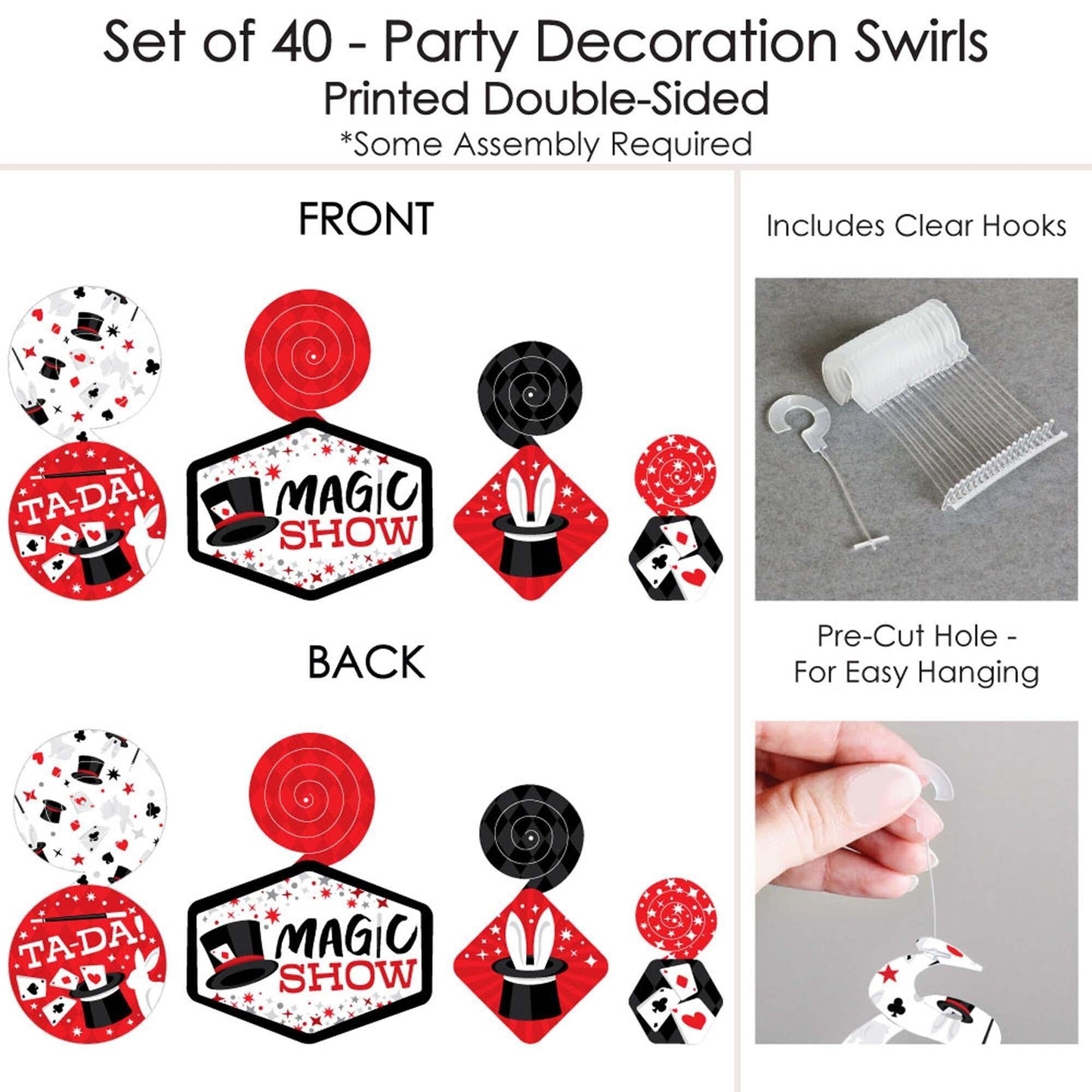 Ta-Da, Magic Show - Magical Birthday Party Hanging Decor - Party Decoration Swirls - Set of 40