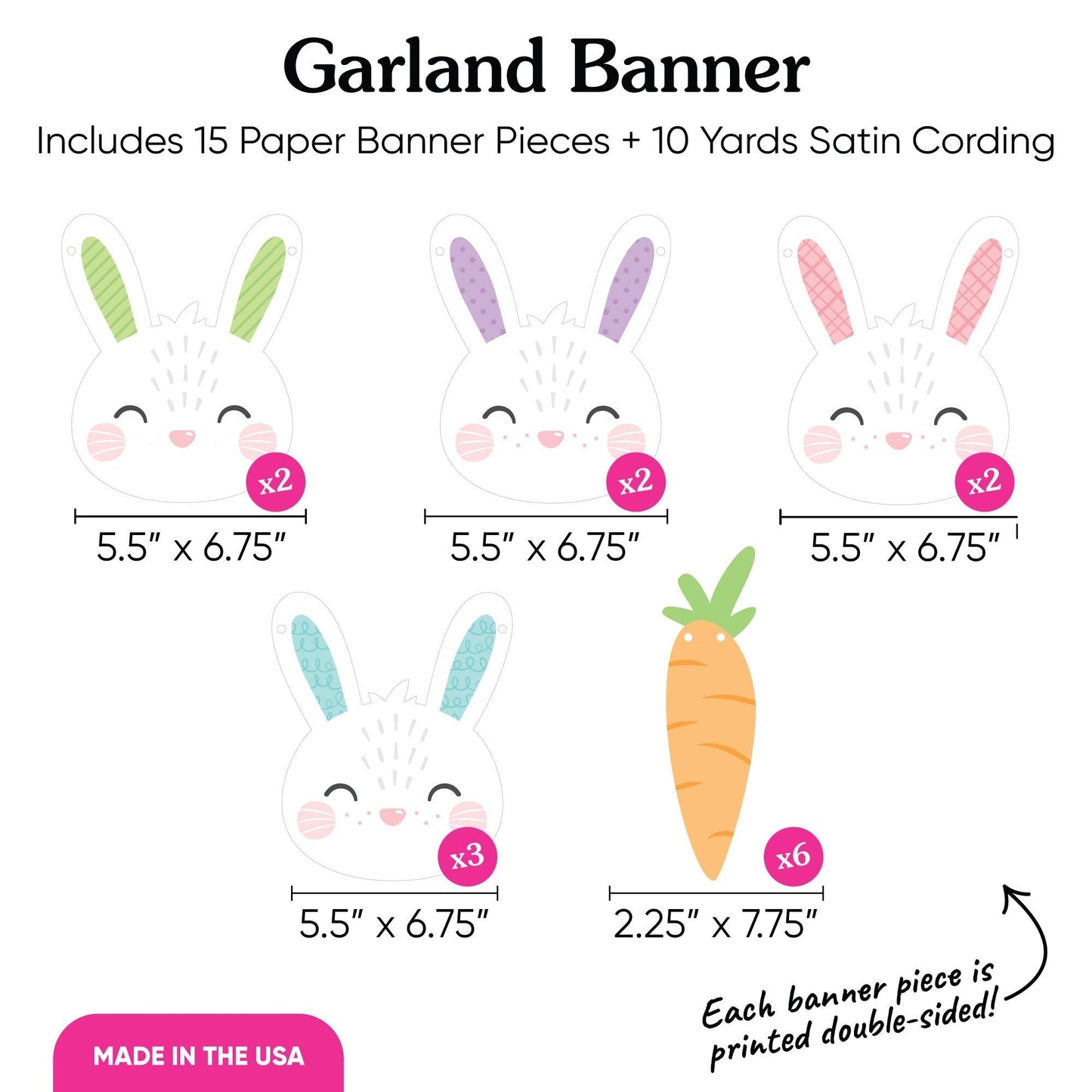 Bunnies and Carrots Garland Banner - 15 Pc