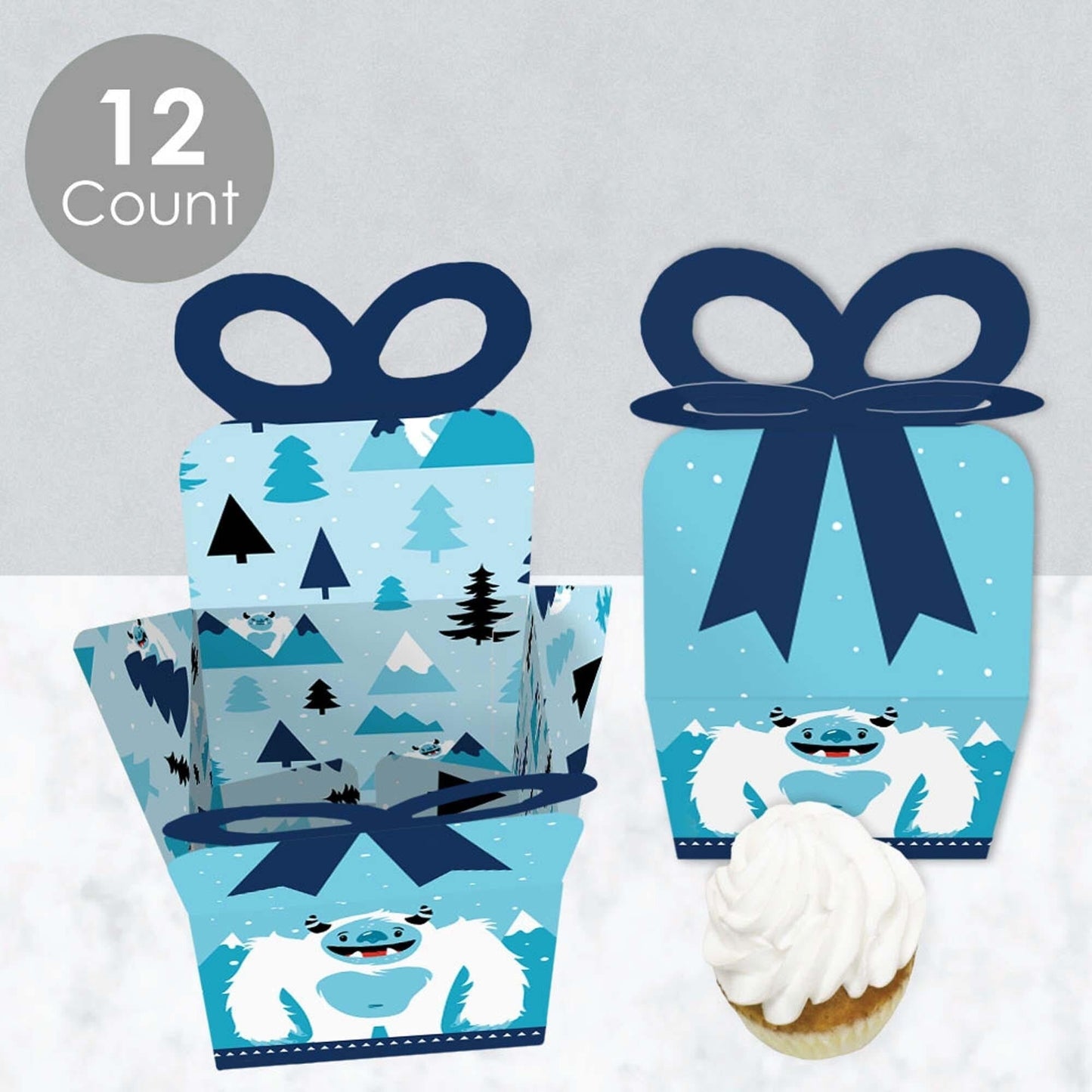 Yeti to Party - Square Favor Gift Boxes - Abominable Snowman Party or Birthday Party Bow Boxes - Set of 12