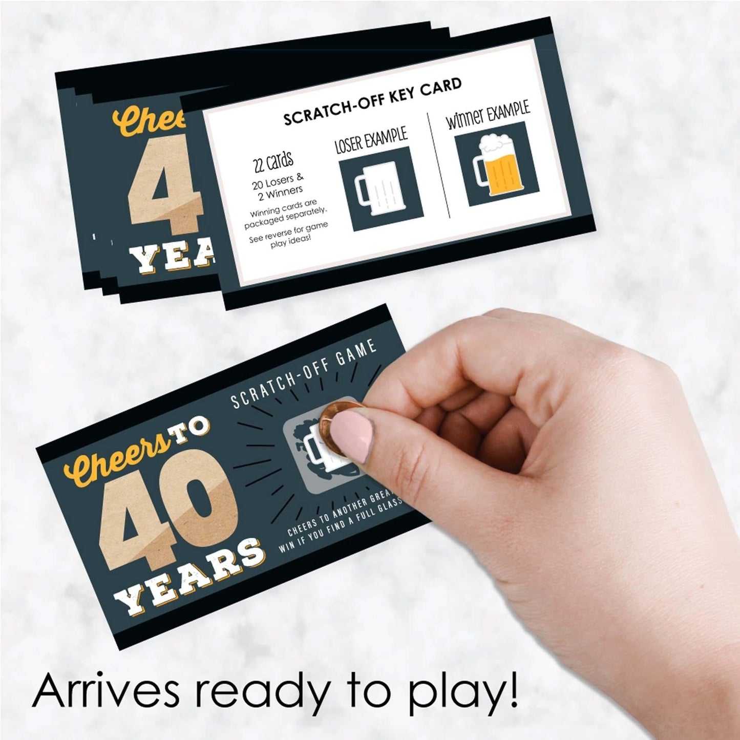 Cheers and Beers to 40 Years - 40th Birthday Party Game Scratch Off Cards - 22 Count