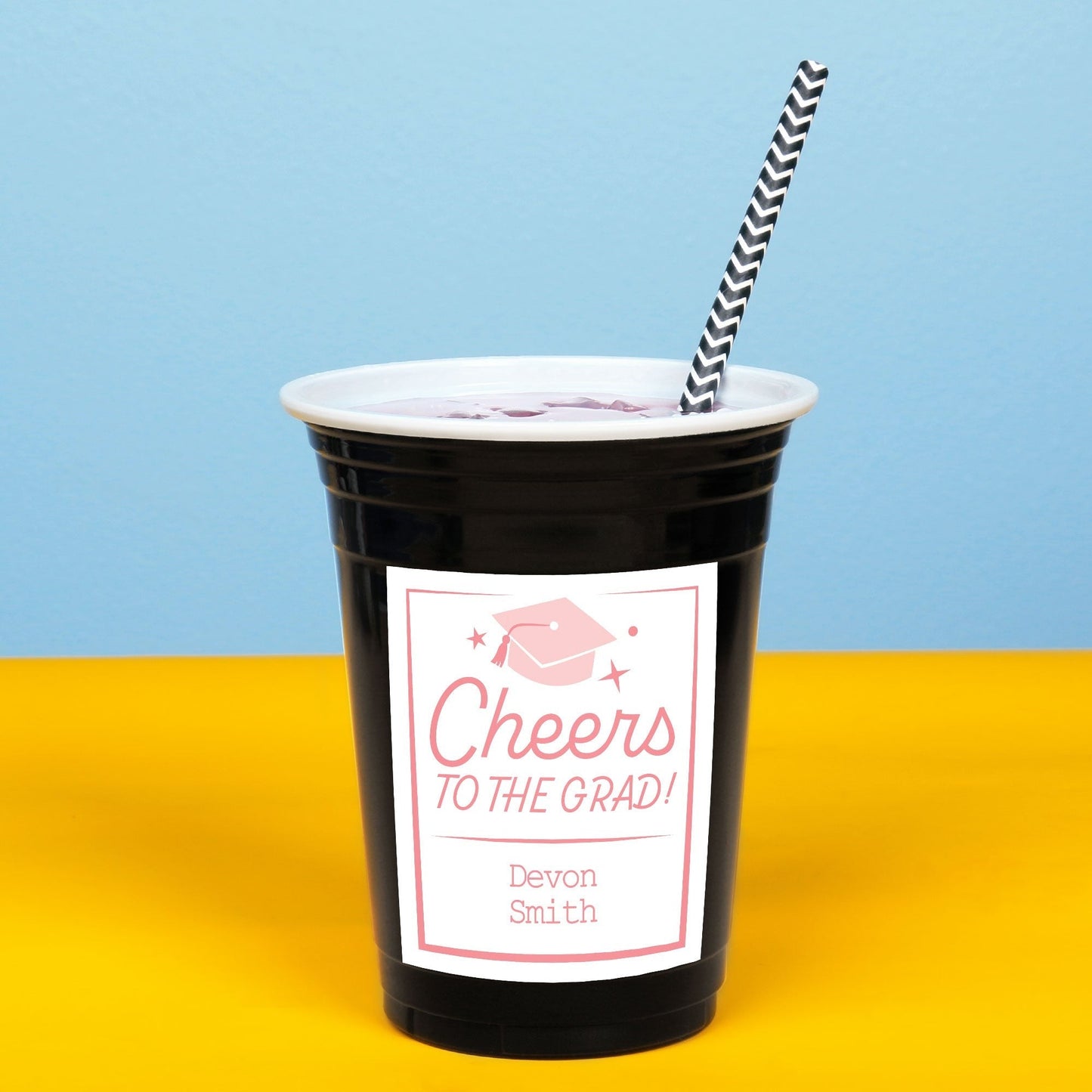 Custom Text Party Cups - Pink Graduation - 16 Ct