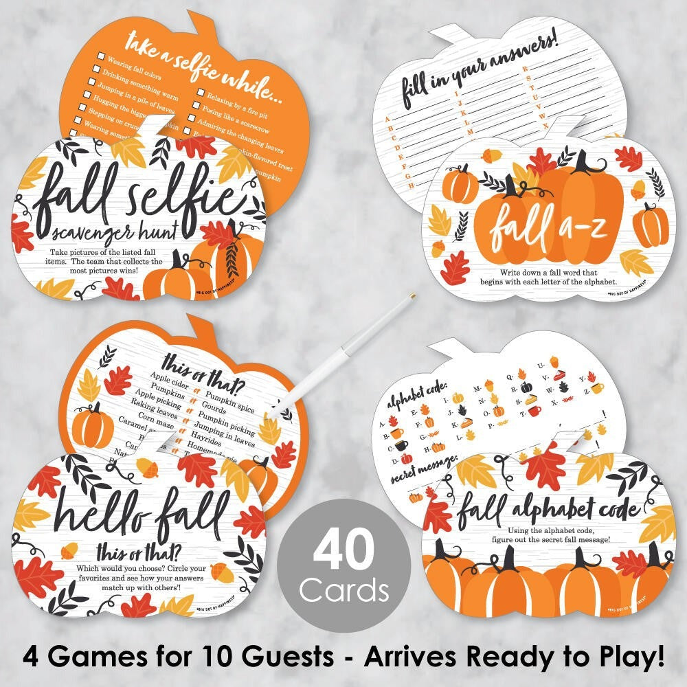 Fall Pumpkin - 4 Halloween or Thanksgiving Party Games - 10 Cards Each - Gamerific Bundle