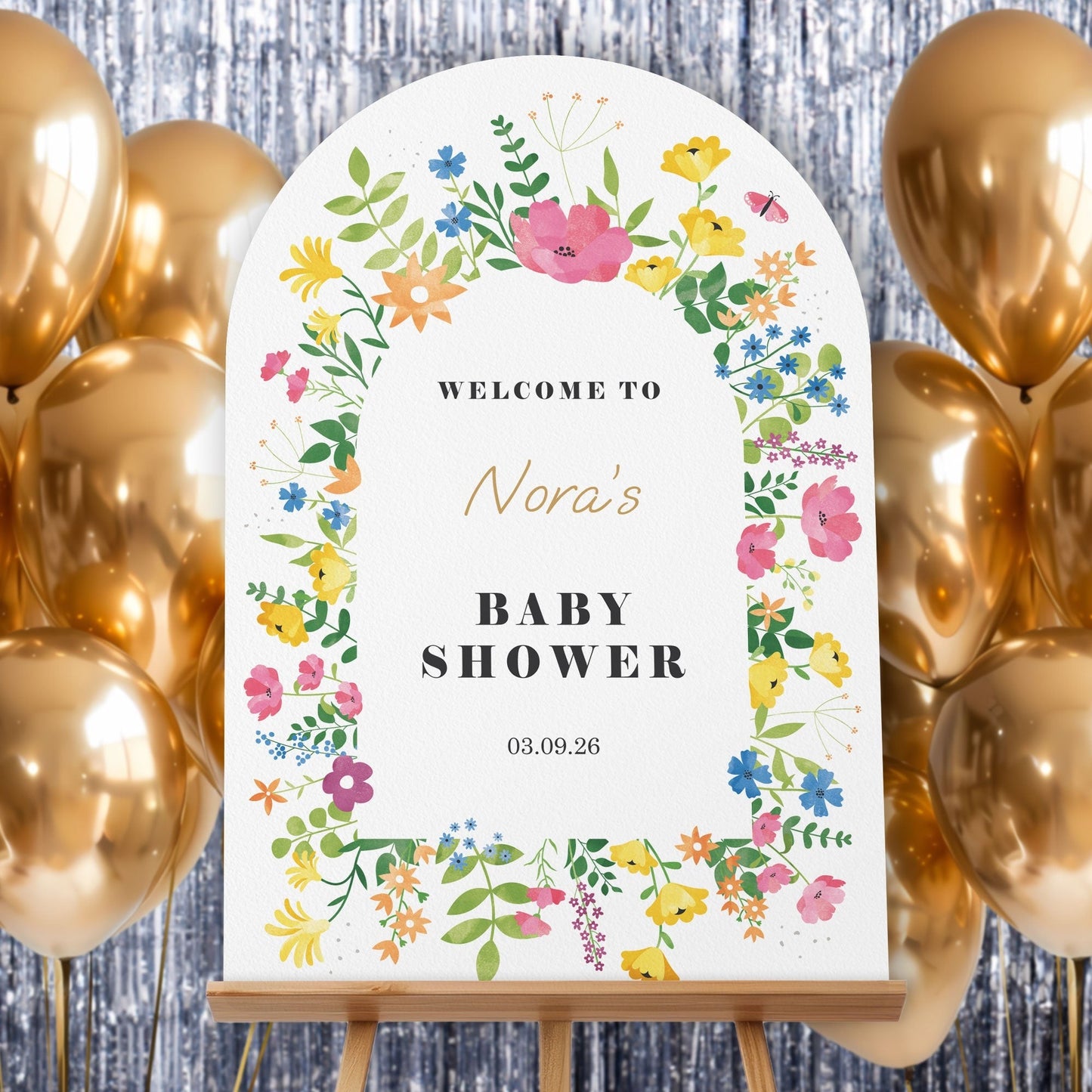Custom Text Wildflowers Baby Shower Welcome Sign