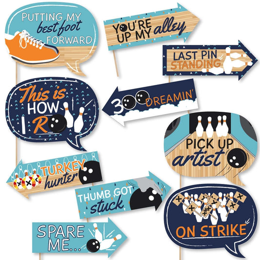 Funny Strike Up the Fun - Bowling - 10 Piece Baby Shower or Birthday Party Photo Booth Props Kit