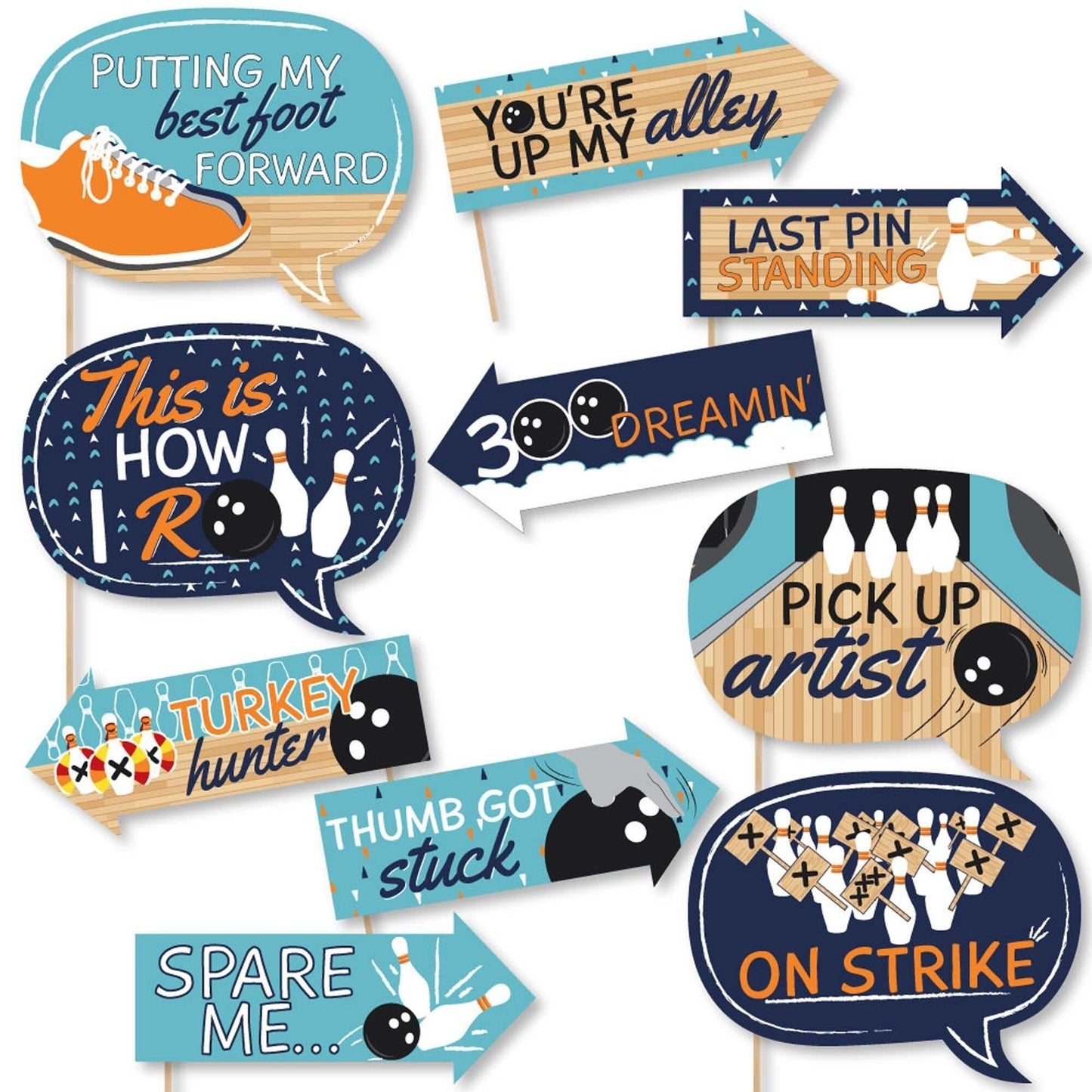 Funny Strike Up the Fun - Bowling - 10 Piece Baby Shower or Birthday Party Photo Booth Props Kit