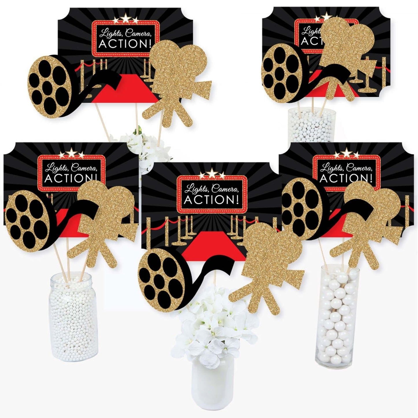 Red Carpet - Movie Night Party Centerpiece Sticks - Table Toppers - Set of 15