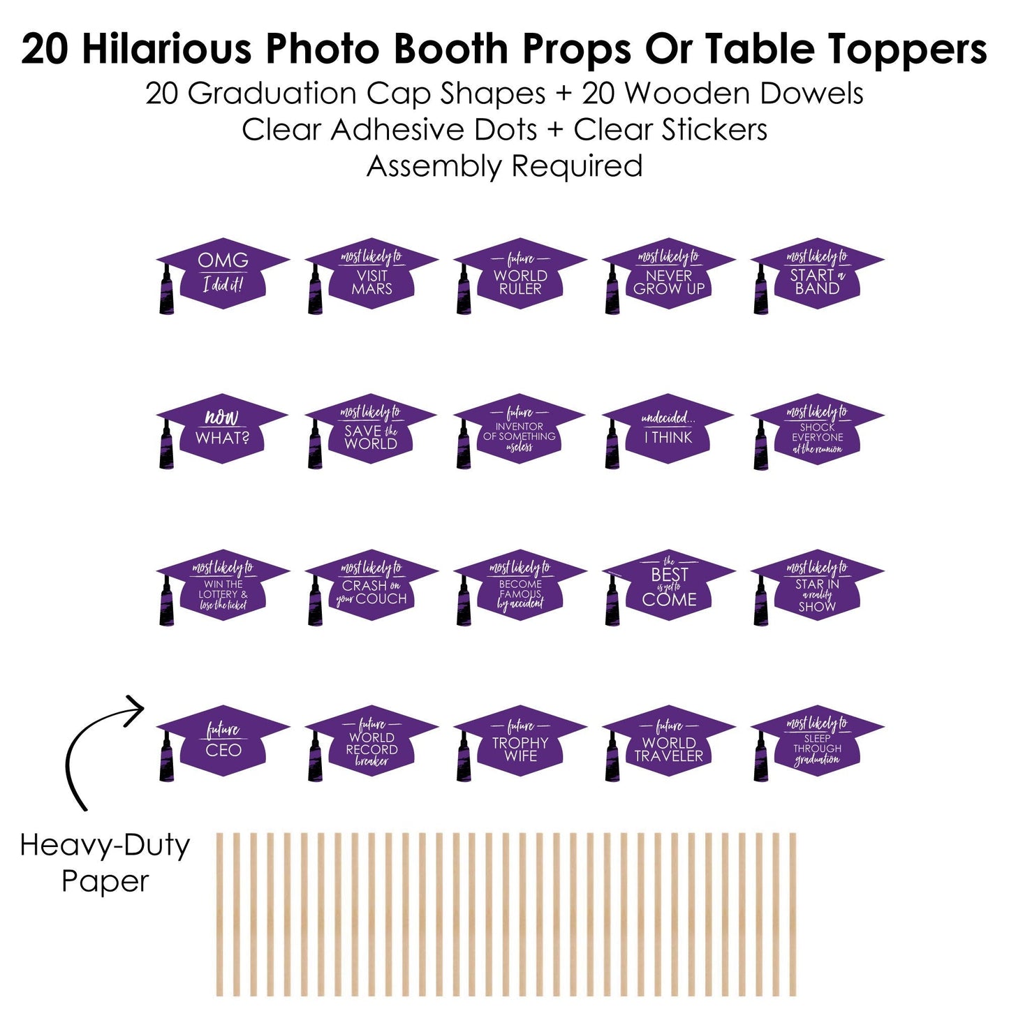 Hilarious Purple Grad - Best is Yet to Come - Graduation Party Photo Booth Props or Table Toppers - 20 Count