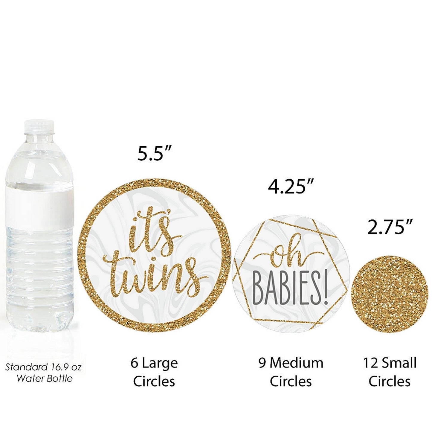 It's Twins - Gold Twins Baby Shower Giant Circle Confetti - Party Decorations - Large Confetti 27 Count