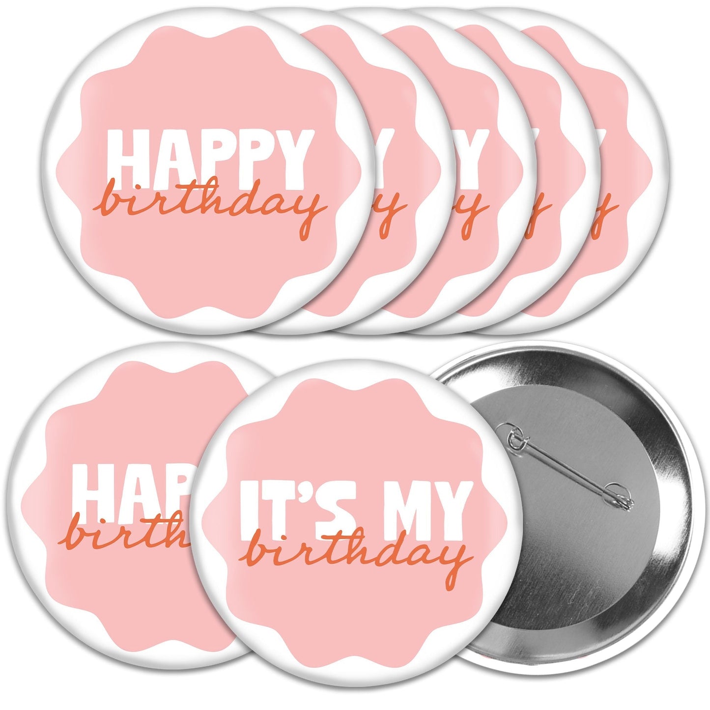 Wavy Birthday Pinback Buttons - 8 Ct