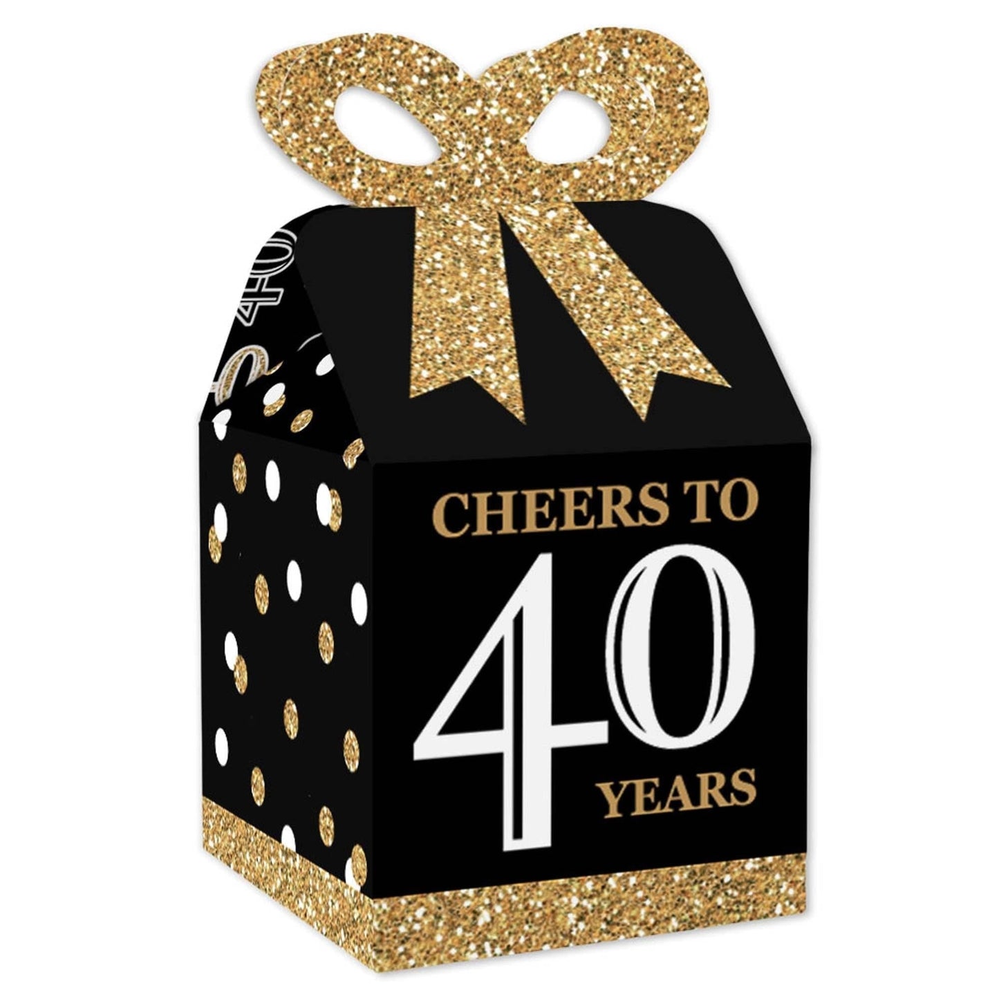 Adult 40th Birthday - Gold - Square Favor Gift Boxes - Birthday Party Bow Boxes - Set of 12