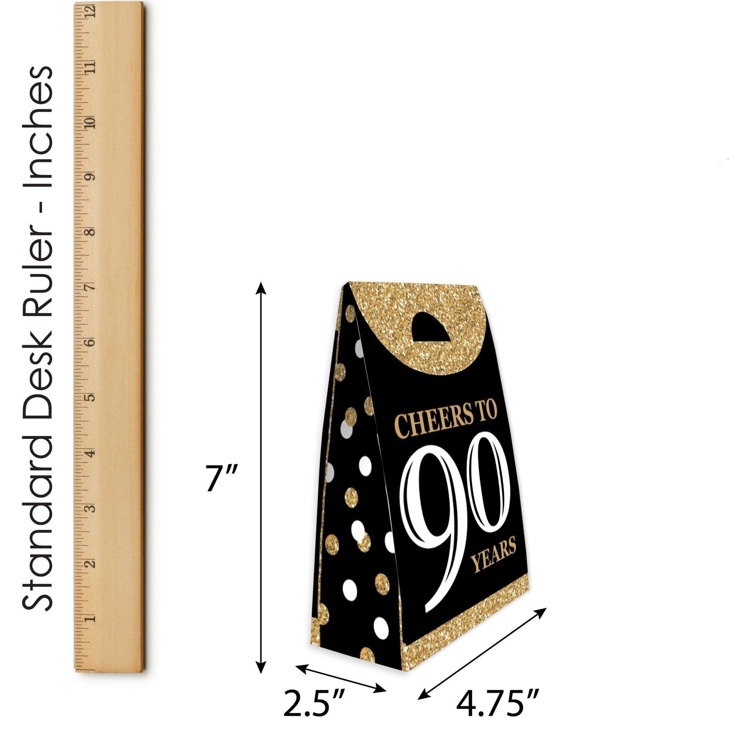 Adult 90th Birthday - Gold - Birthday Gift Favor Bags - Party Goodie Boxes - Set of 12