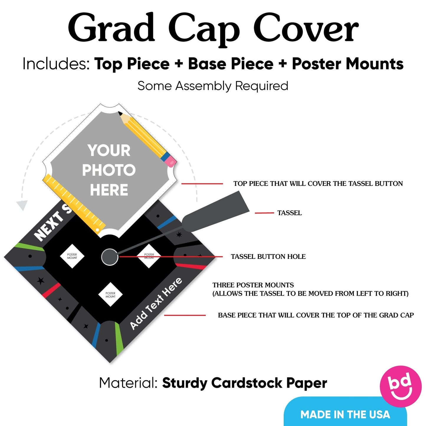 Custom Photo Elementary Grad Cap Cover