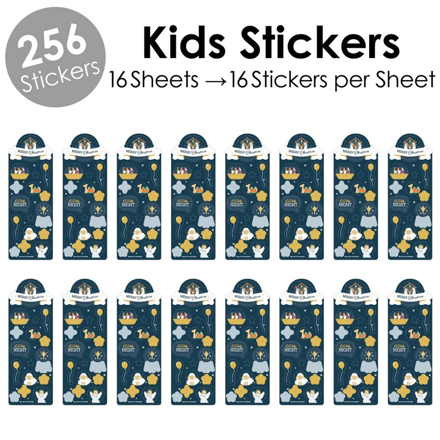 Holy Nativity - Manger Scene Religious Christmas Favor Kids Stickers - 16 Sheets - 256 Stickers