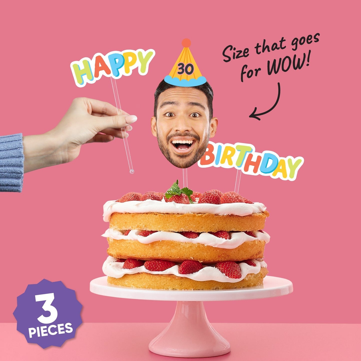 Custom Photo Party Time Colorful Happy Birthday Cake Topper - 3 Pc