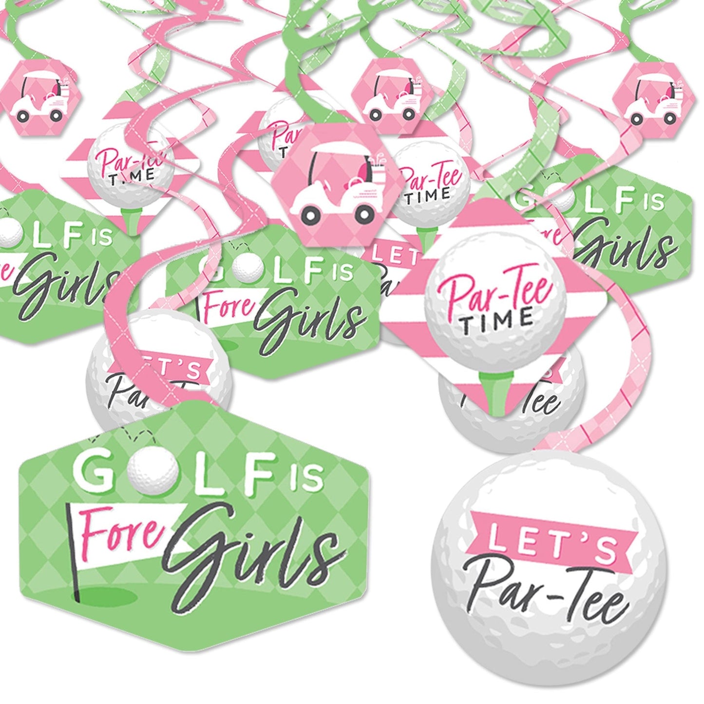Golf Girl - Pink Birthday Party or Baby Shower Hanging Decor - Party Decoration Swirls - Set of 40