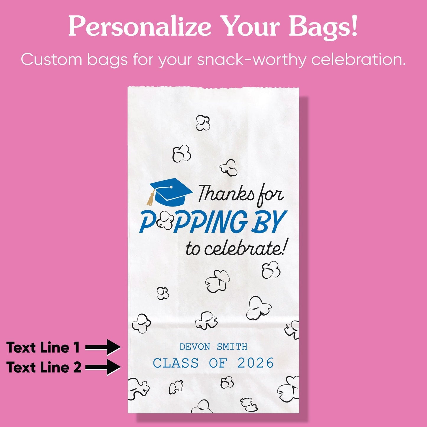 Custom Text Popcorn Bags - Blue Grad - 100 Ct