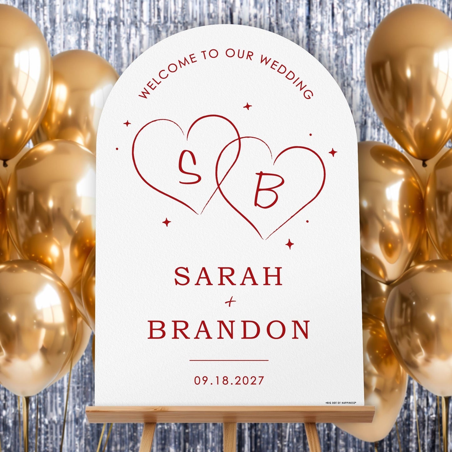 Personalized Text Cherry Red Wedding Hearts Welcome Sign (Select Your Size)