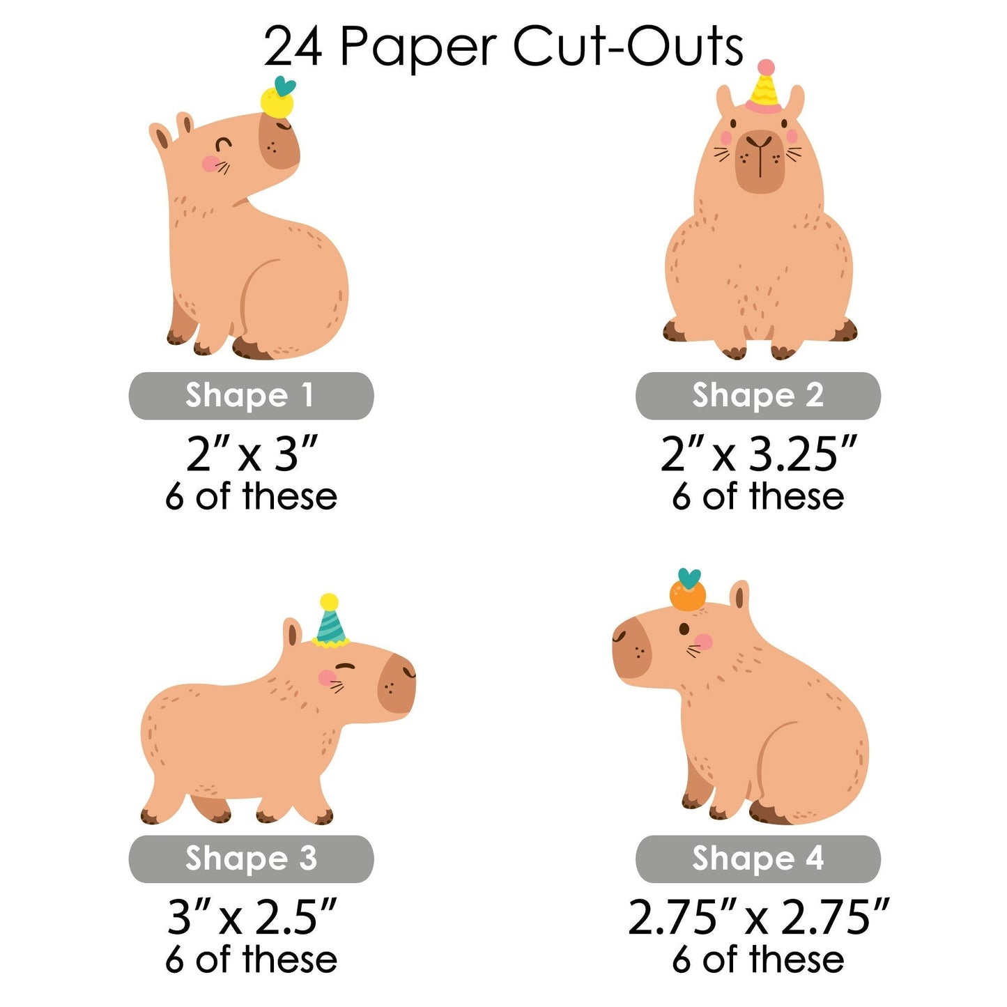 Capy Birthday - DIY Shaped Capybara Party Cut-Outs - 24 Count