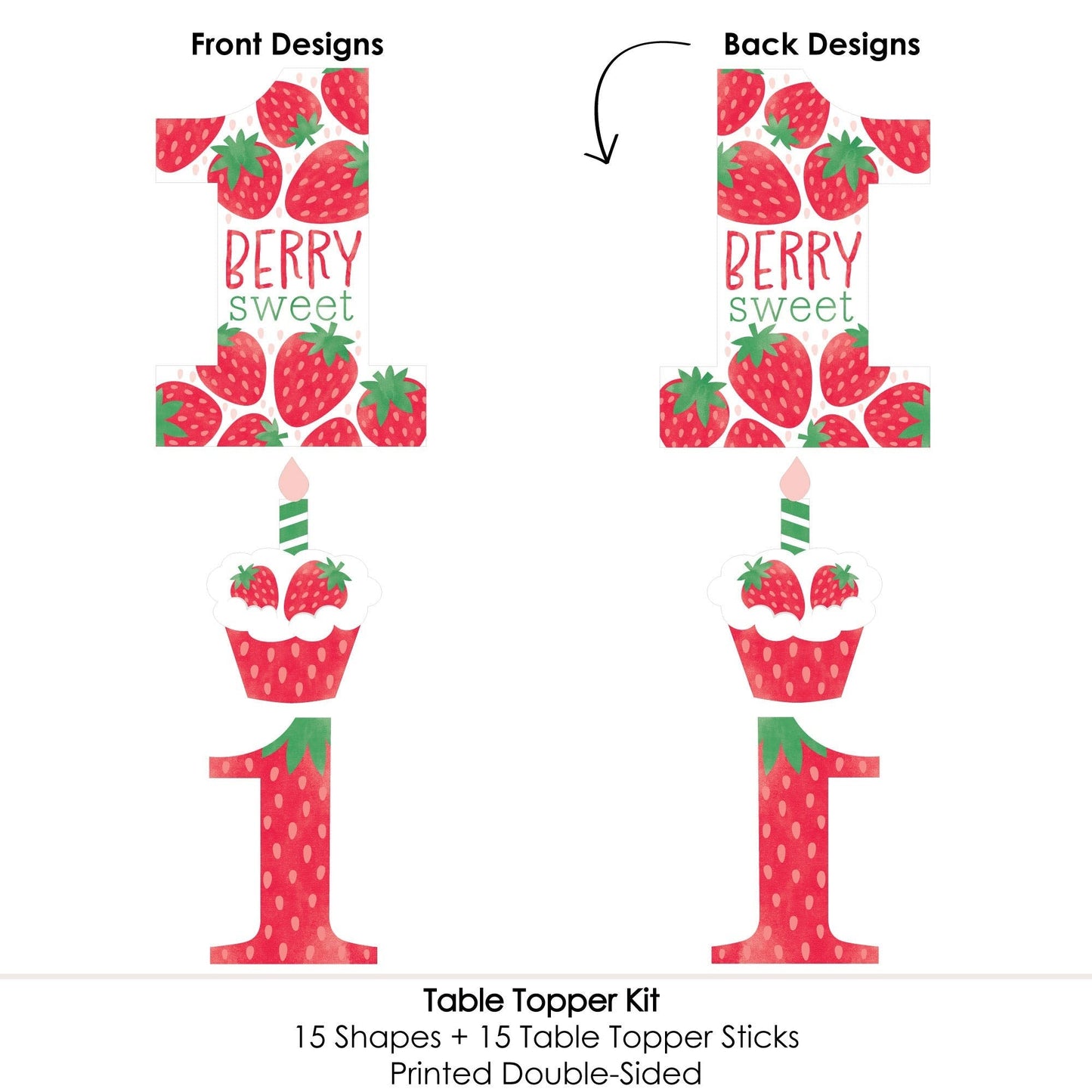 Berry First Birthday - Sweet Strawberry - Fruit 1st Birthday Party Centerpiece Sticks - Table Toppers - Set of 15