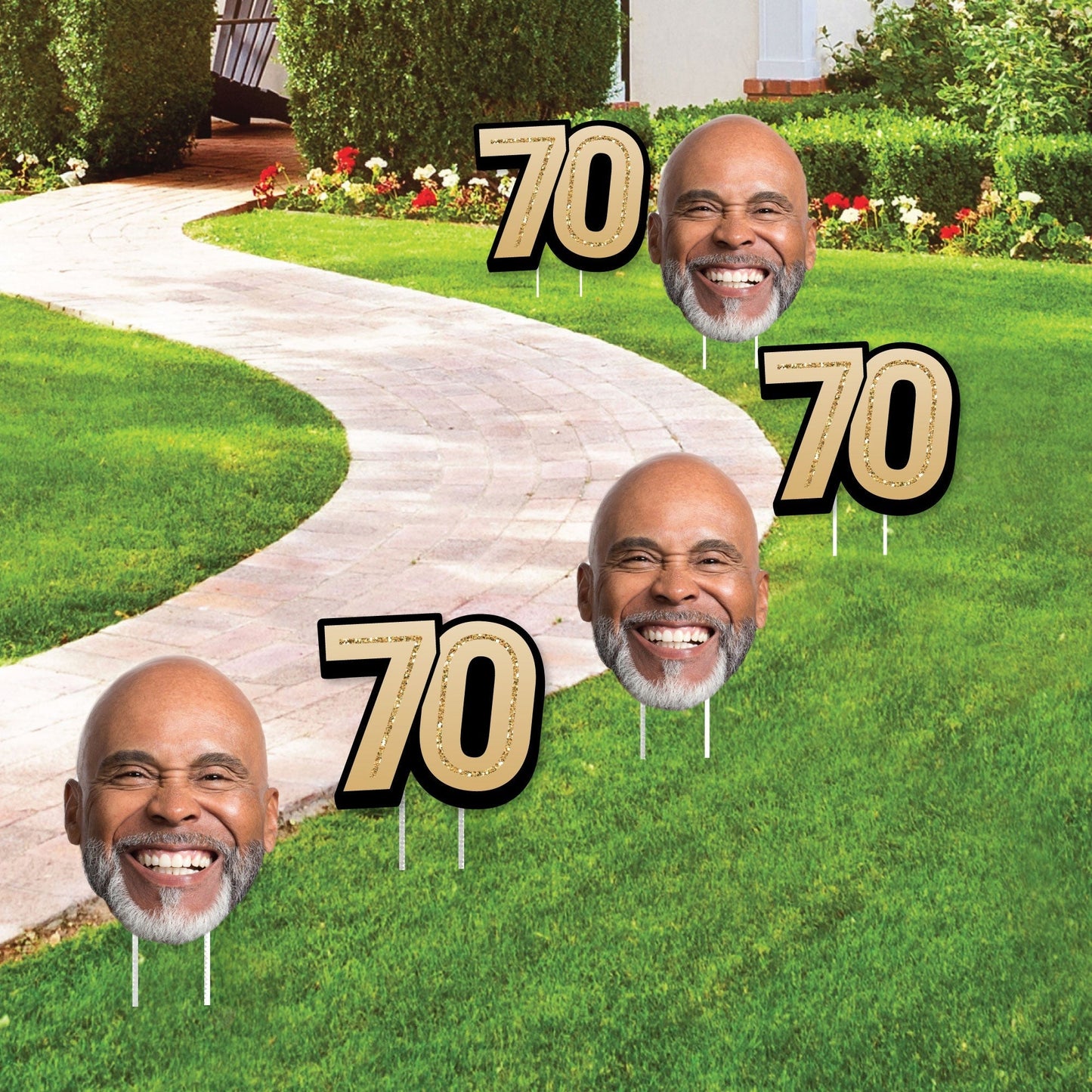 Custom Face Yard Signs - 70th Birthday - 10 Pc