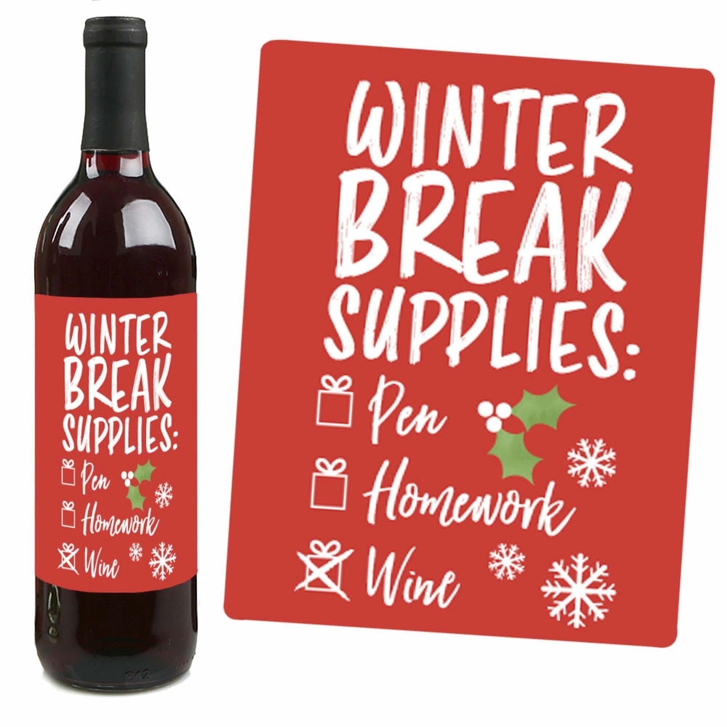 Teacher Holiday Presents - Teacher Appreciation Christmas Gifts Decorations for Women and Men - Wine Bottle Label Stickers - Set of 4