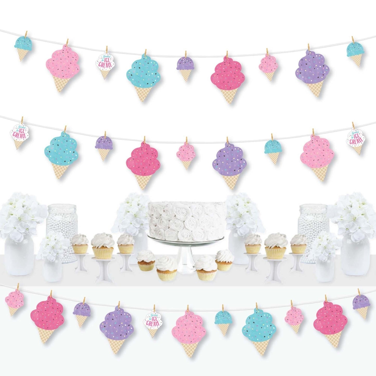 Scoop Up The Fun - Ice Cream - Sprinkles Party DIY Decorations - Clothespin Garland Banner - 44 Pieces