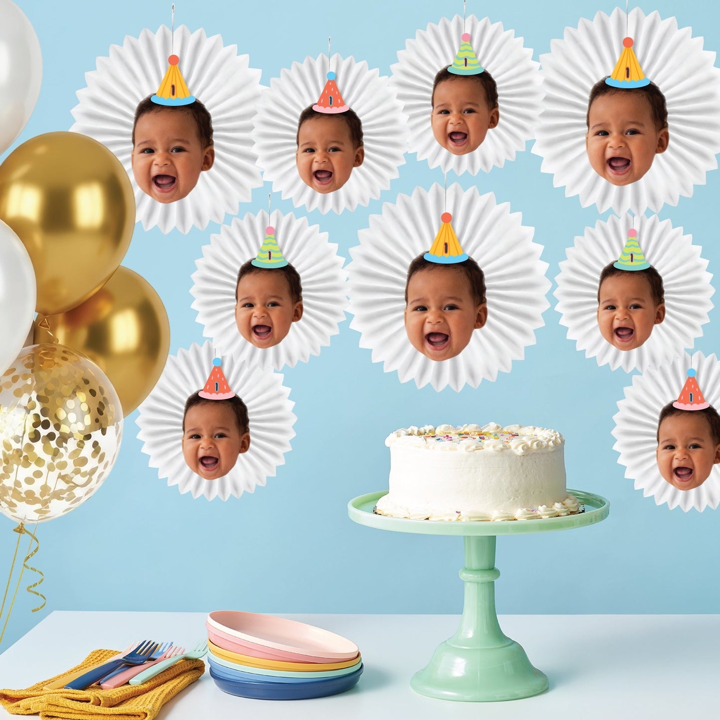 Custom Face Colorful Birthday Paper Fans