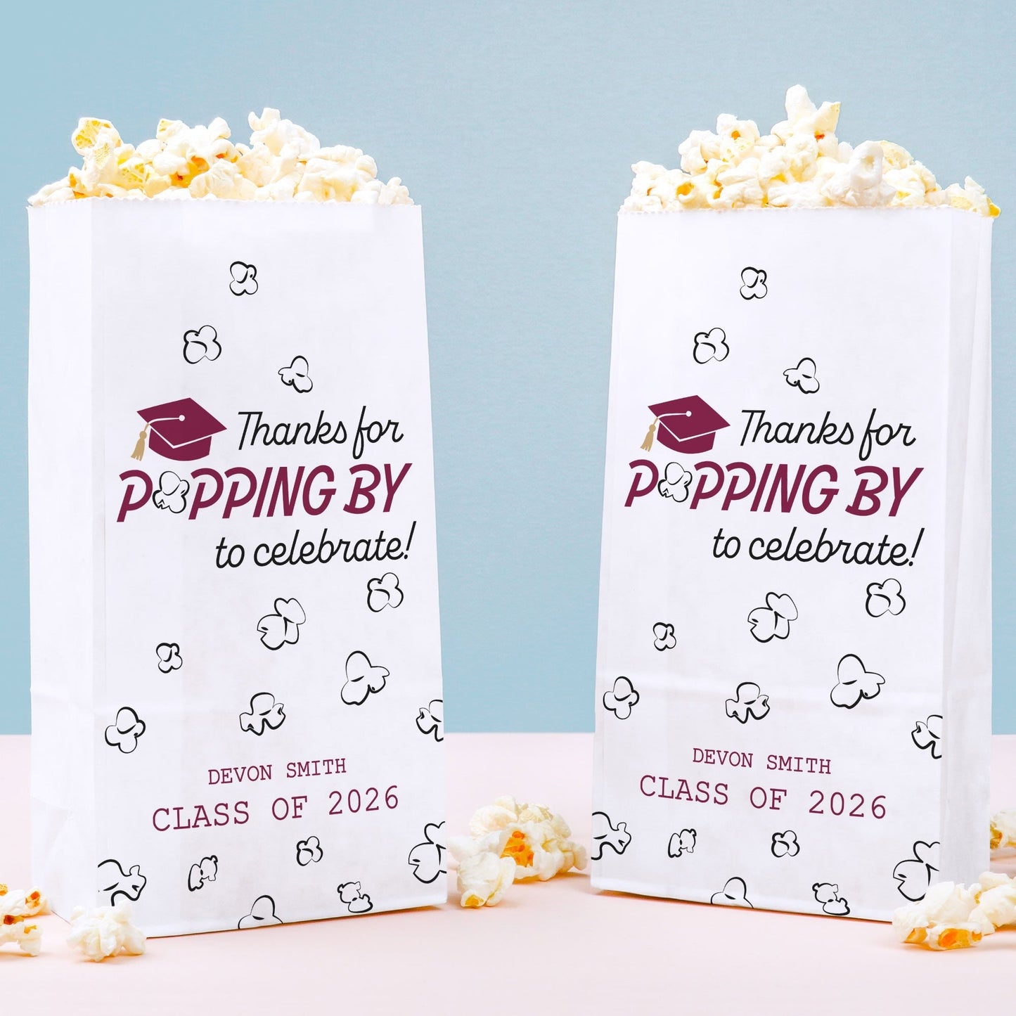 Custom Text Popcorn Bags - Maroon Grad - 100 Ct