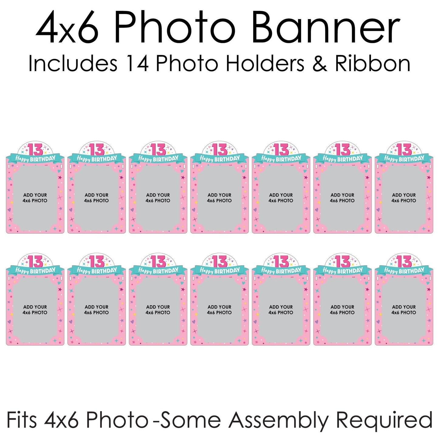 Girl 13th Birthday - DIY Official Teenager Birthday Party Decor - Picture Display - Photo Banner