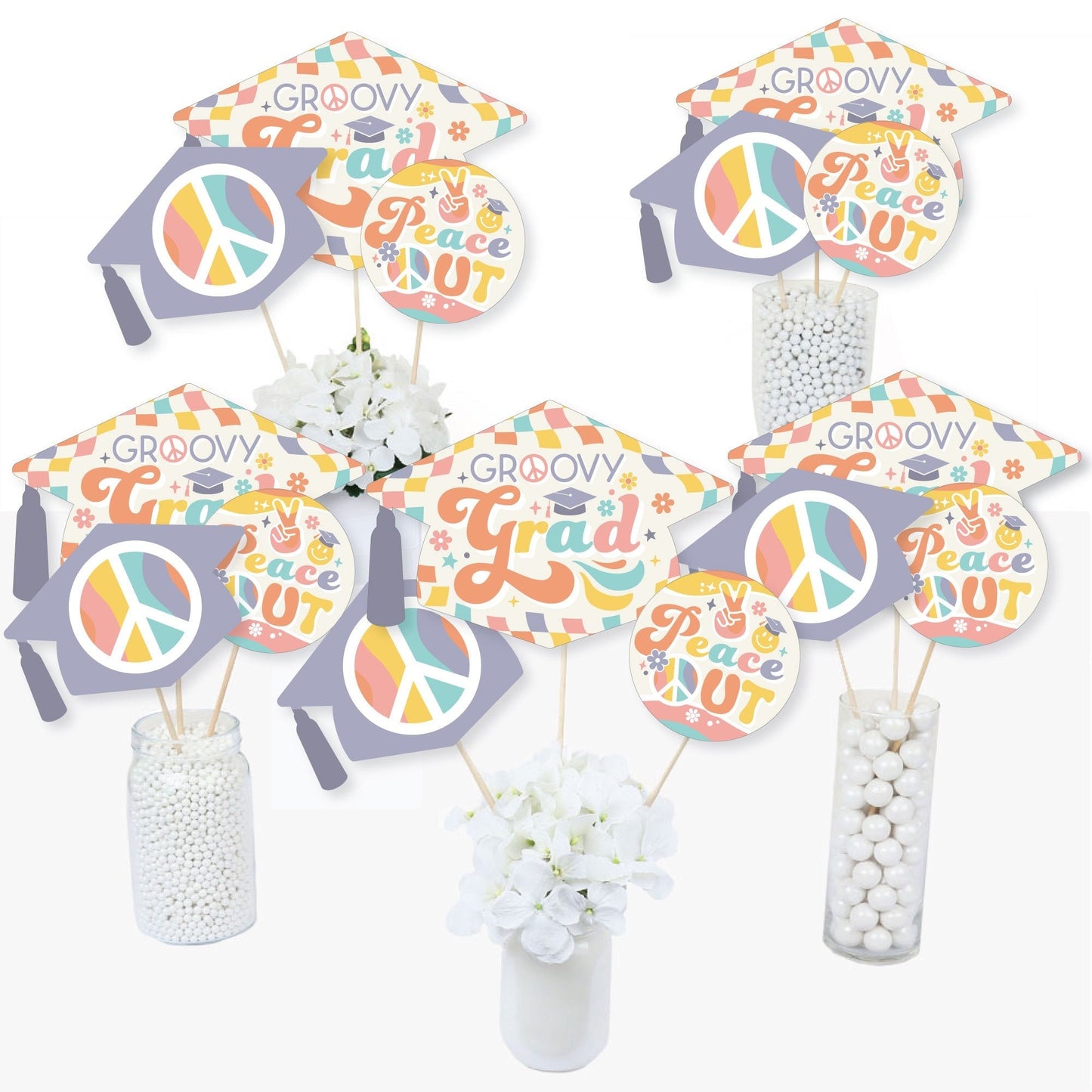 Groovy Grad - Hippie Graduation Party Centerpiece Sticks - Table Toppers - Set of 15