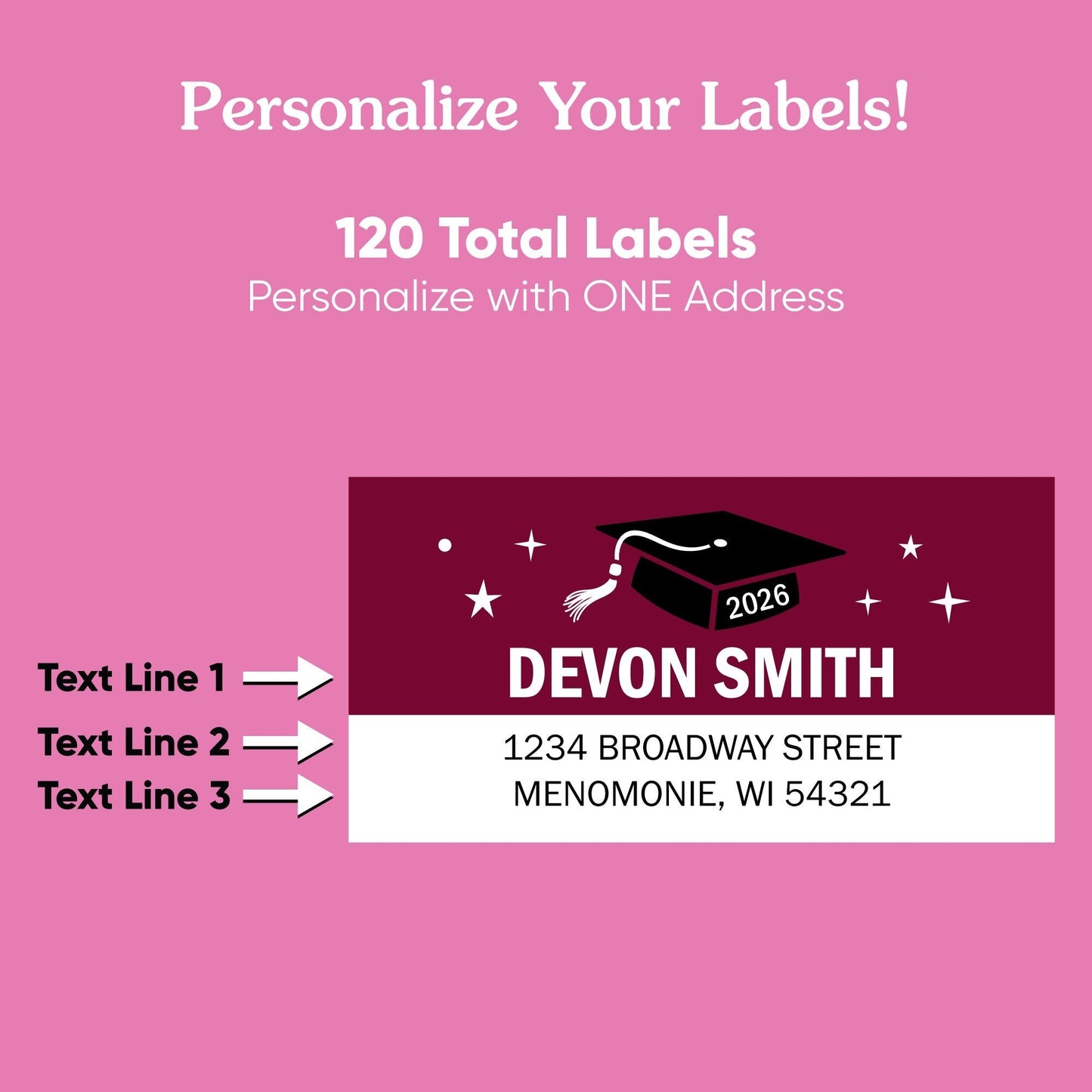 Custom Text Maroon Graduation Return Address Labels - 120 Ct
