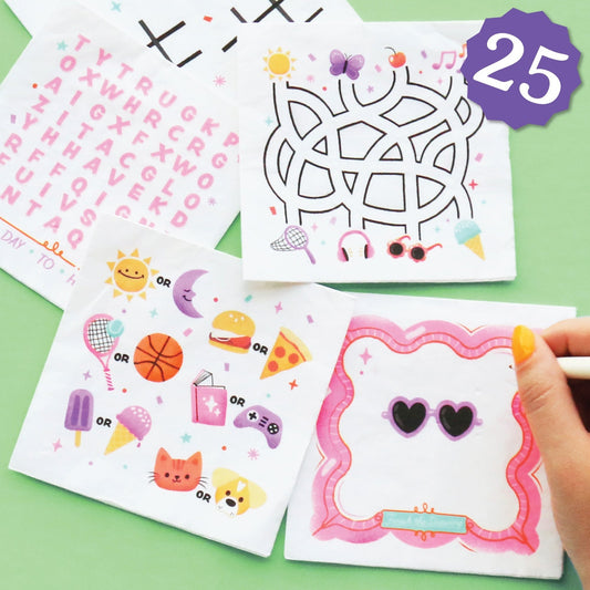 Big Dot of Happiness Girl Birthday Beverage Game Napkins, Pink Birthday Party Game and Activities, 4.75 x 4.75 Folded Napkins, 3-ply, Set of 5 Game Kid Napkins, 25 ct