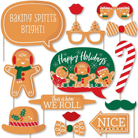 Gingerbread Christmas - Gingerbread Man Holiday Party Photo Booth Props Kit - 20 Count
