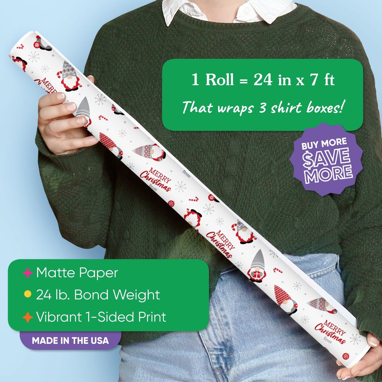 Custom Text Wrapping Paper - Christmas Gnomes