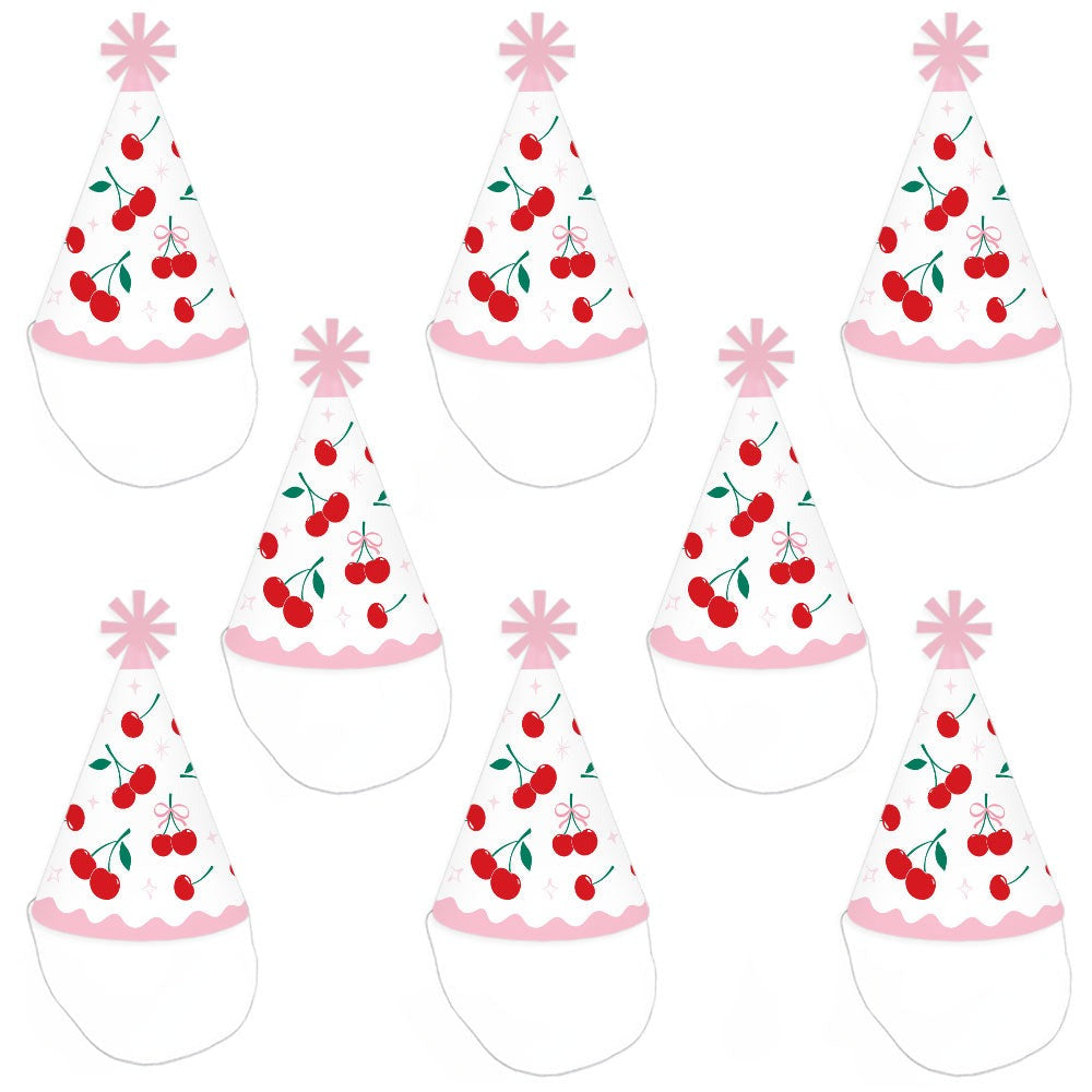 Cherry Cone Party Hats - Set of 8 (Standard Size)