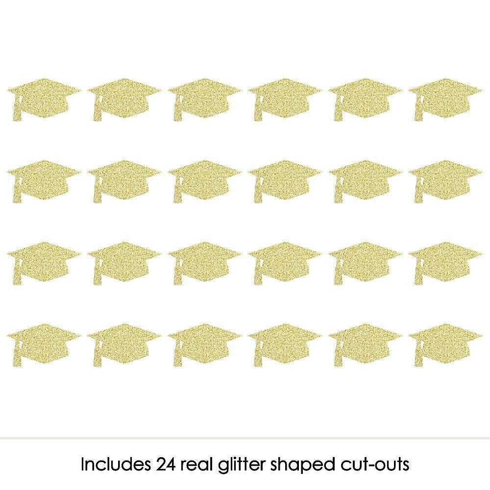 Gold Glitter Grad Cap - No-Mess Real Gold Glitter Cut-Outs - Graduation Party Confetti - Set of 24