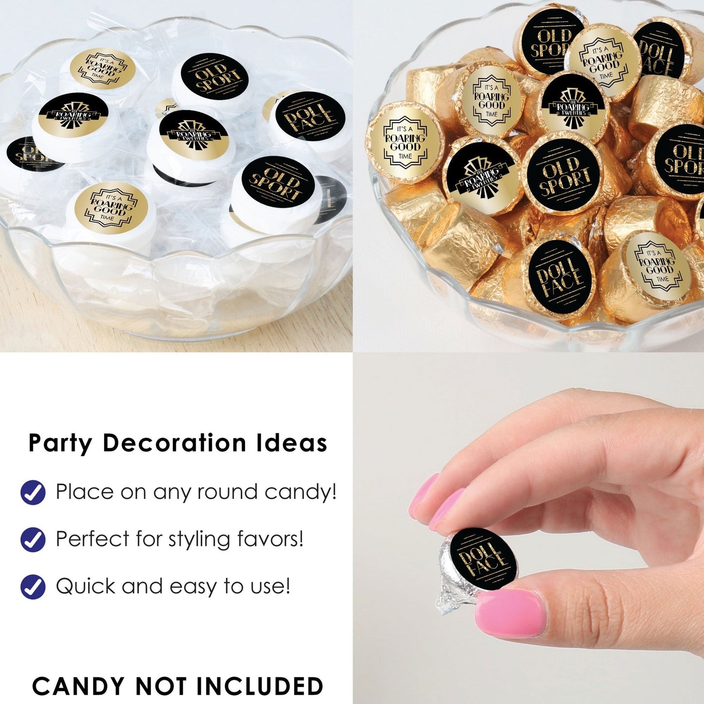 Roaring 20’s - 1920s Art Deco Jazz Party Small Round Candy Stickers - Party Favor Labels - 324 Count